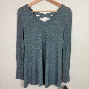 Iz Byer Charcoal Long Sleeve V-Neck Top